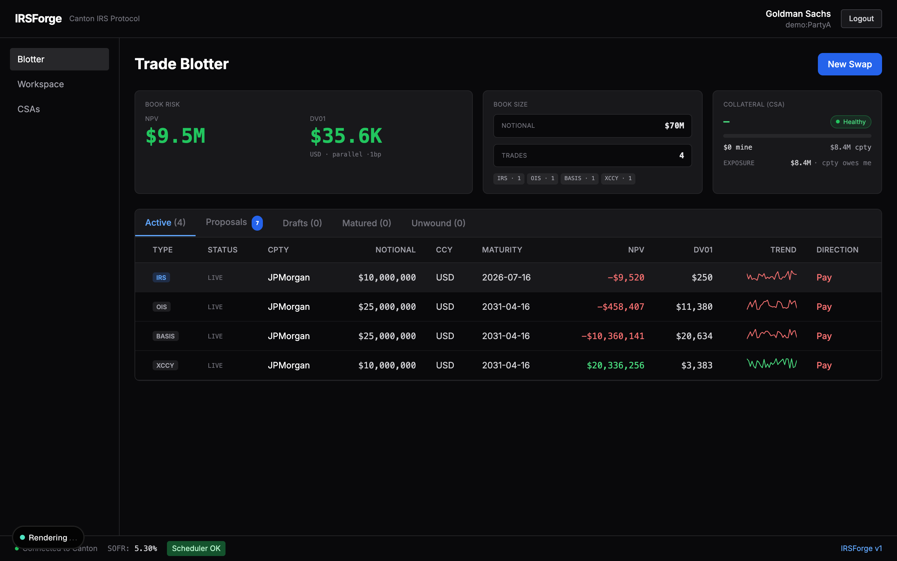Blotter — row drawer